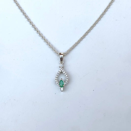 Natural Pear Emerald 925 Silver Pendant