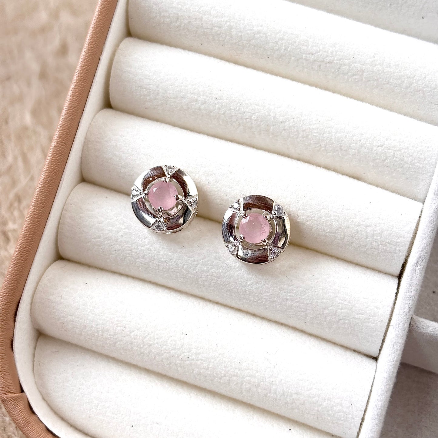 Natural Rose Quartz 925 Pure Silver Studs (Certified)