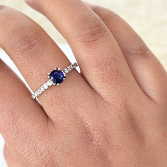 Natural Blue Sapphire 925 Pure Silver Round-Cut Ring