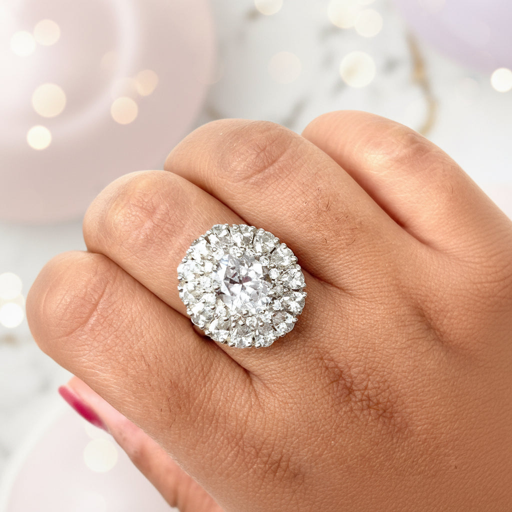 925 Pure Silver Oval Shape Solitaire Engagement Ring