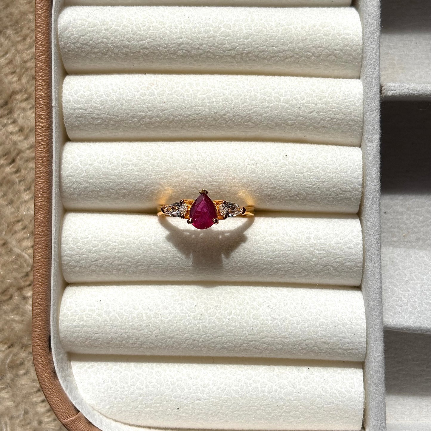 Natural Pear Cut Ruby 925 Pure Silver Ring (Certified)