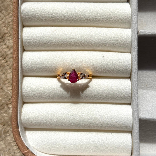 Natural Pear Cut Ruby 925 Pure Silver Ring (Certified)
