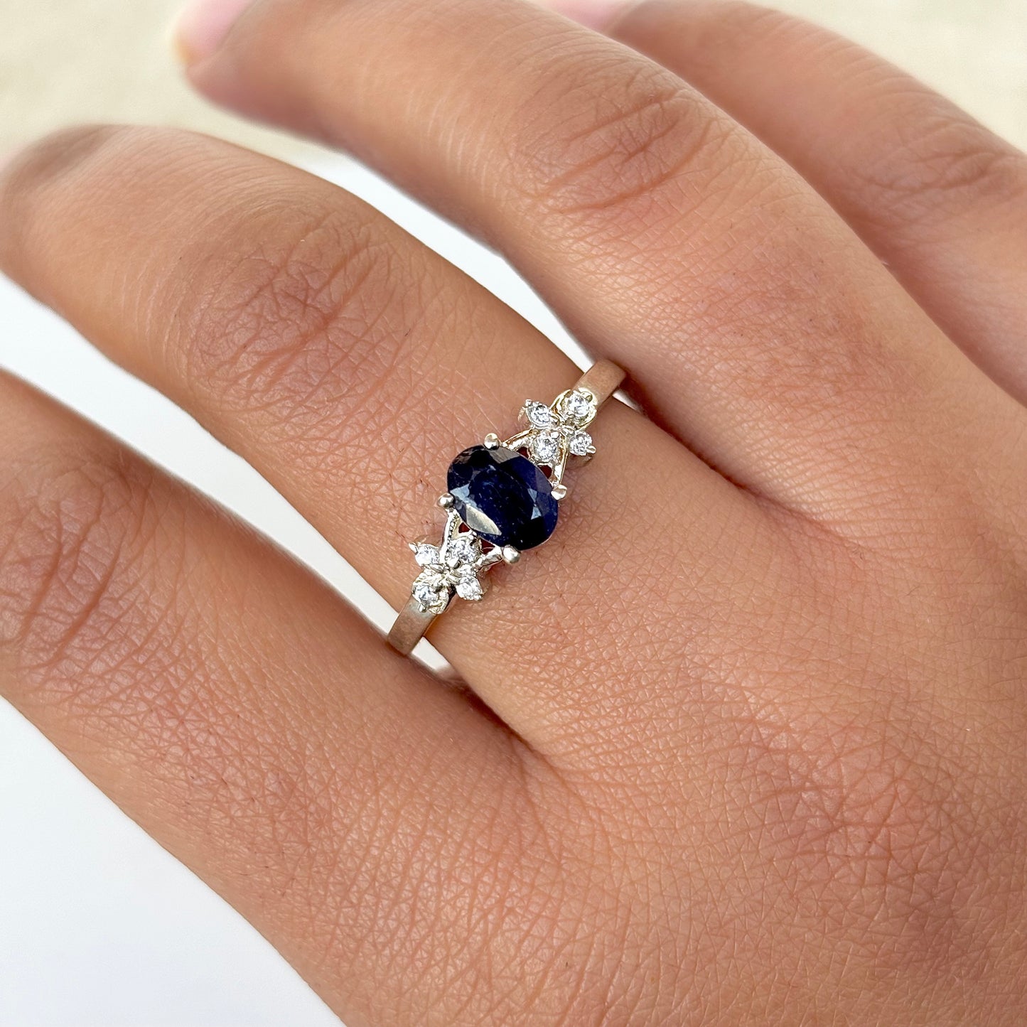 Natural Blue Sapphire 925 Pure Silver Oval-Cut Ring