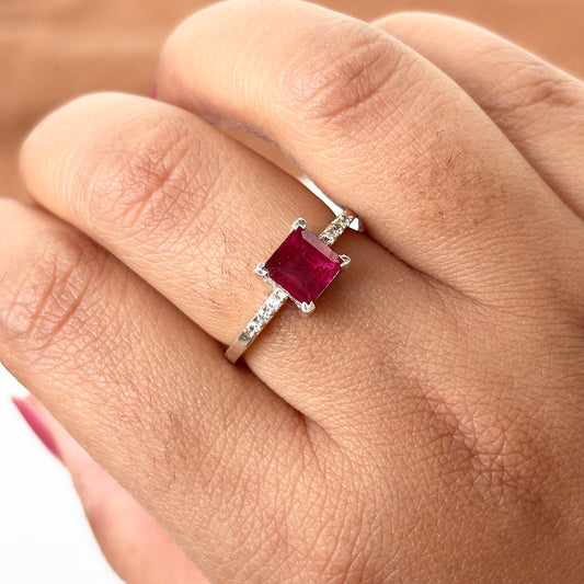 925 Sterling Silver Ruby Ring - Dainty Ring for her