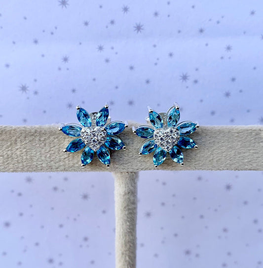 925 Pure Silver Natural Blue Topaz Stud Earrings