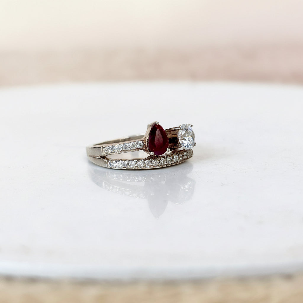 925 Pure Silver Pear-Shaped Ruby Statement Ring