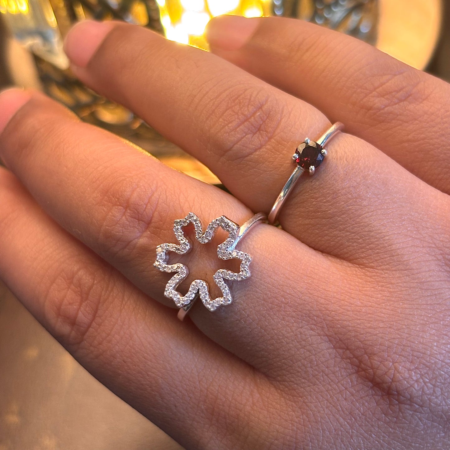 Natural Garnet Flower Two in One 925 Pure Silver Ring (Certified)
