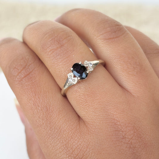 925 Pure Silver Oval Cut Natural Blue Sapphire Ring