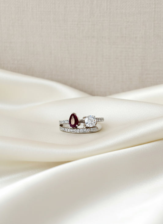925 Pure Silver Pear-Shaped Ruby Statement Ring
