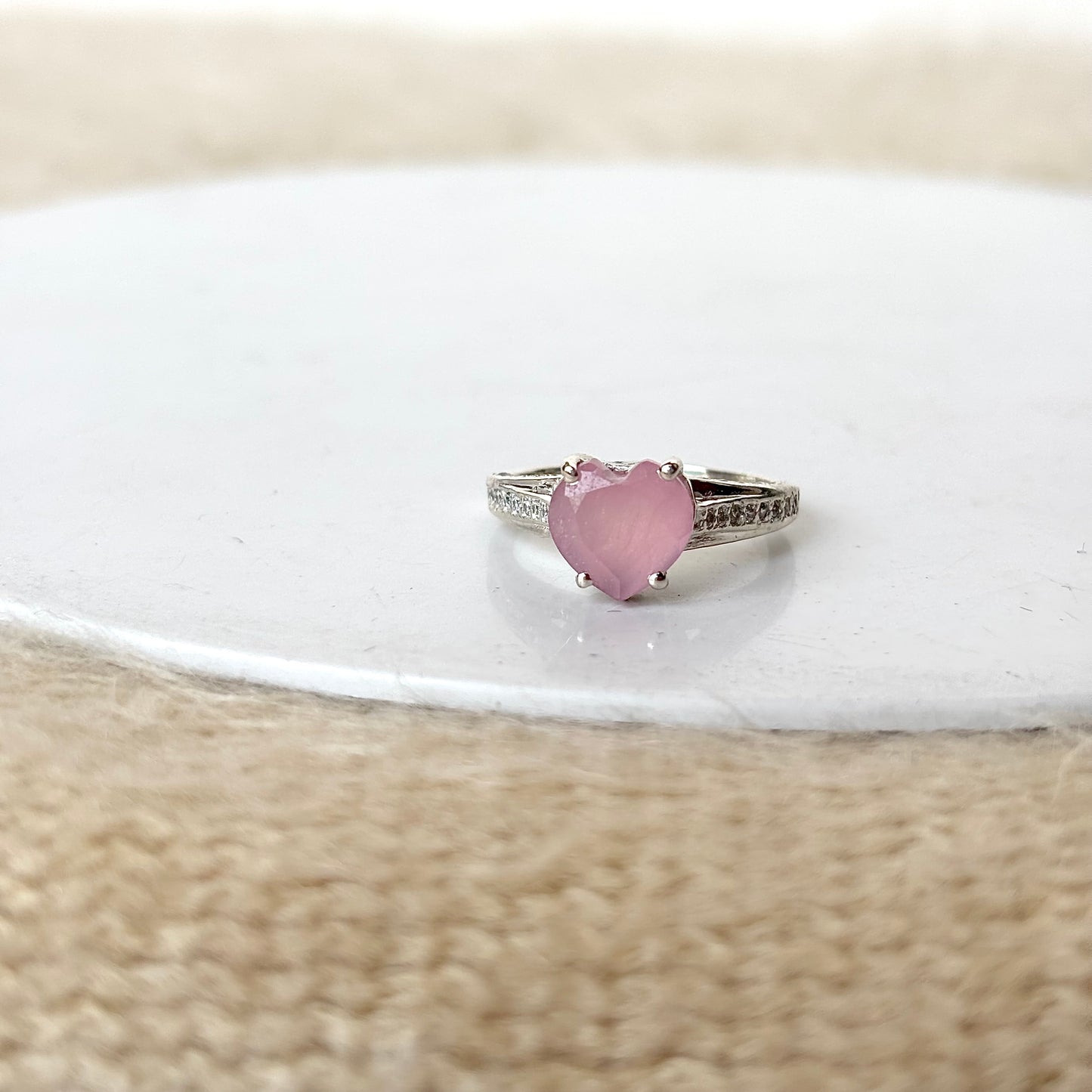Natural Rose Quartz Heart 925 Pure Silver Ring (Certified)