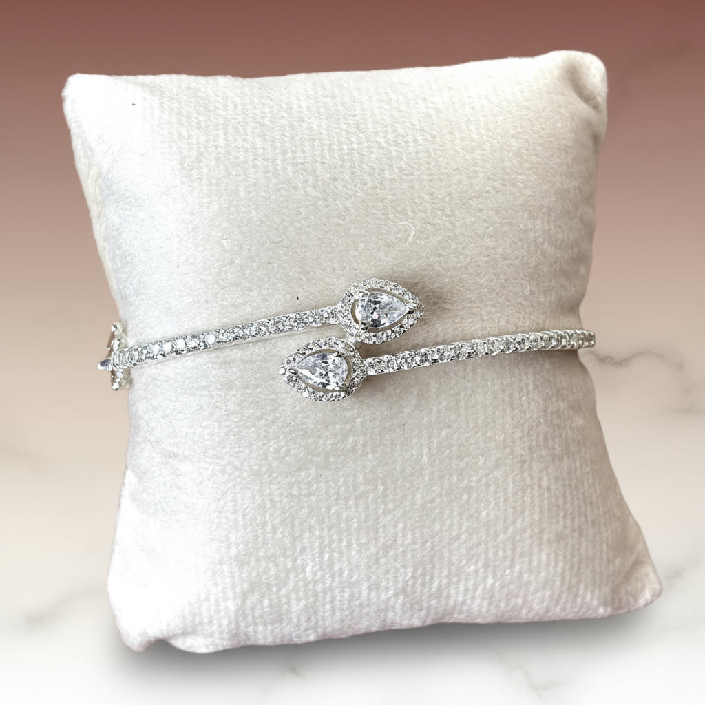 Sterling Silver Pear Shape Zirconia Bangle Bracelet
