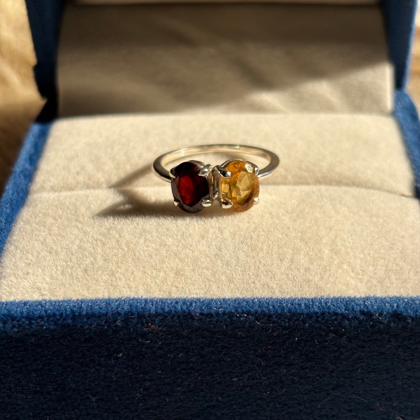 925 Silver Natural Garnet And Citrine ring