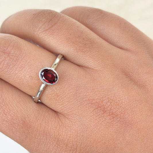 Natural Hessonite Oval Cut 925 Pure Silver Ring (Certified)