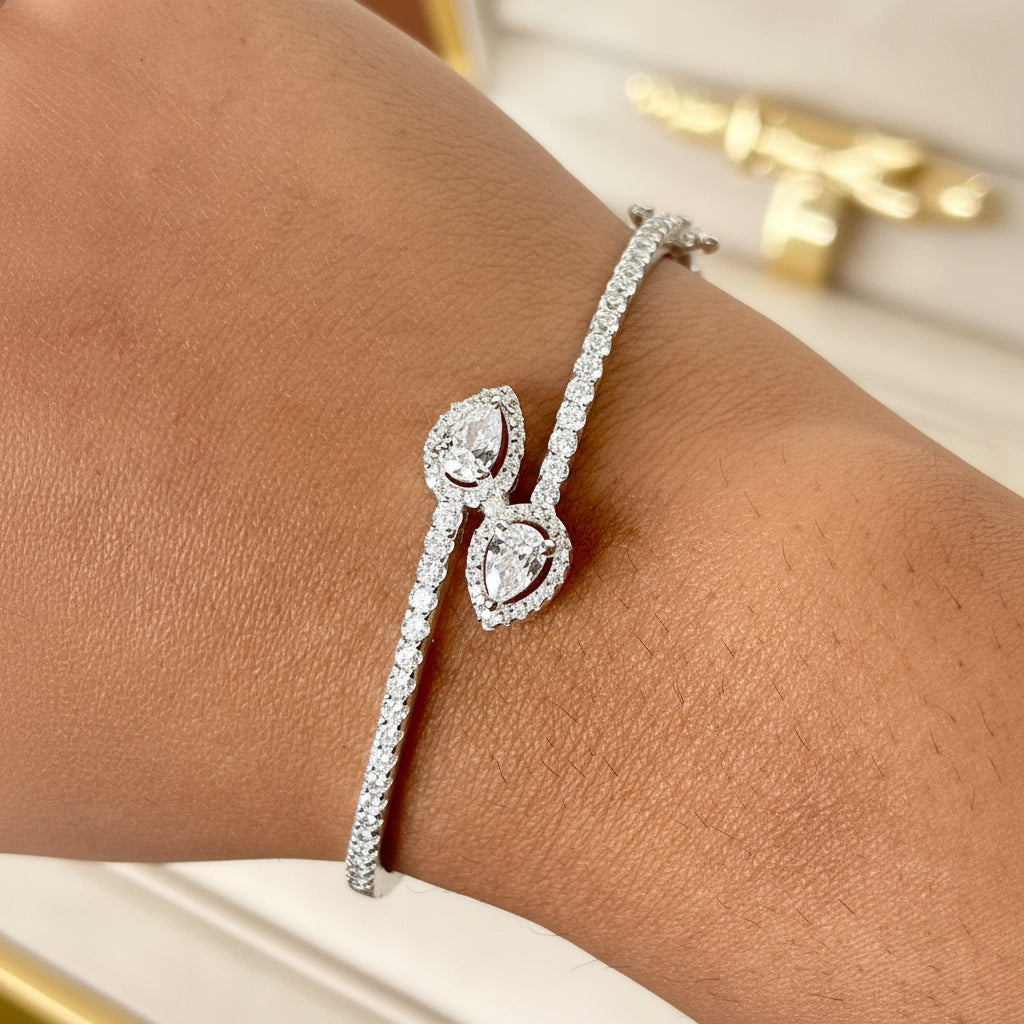 Sterling Silver Pear Shape Zirconia Bangle Bracelet