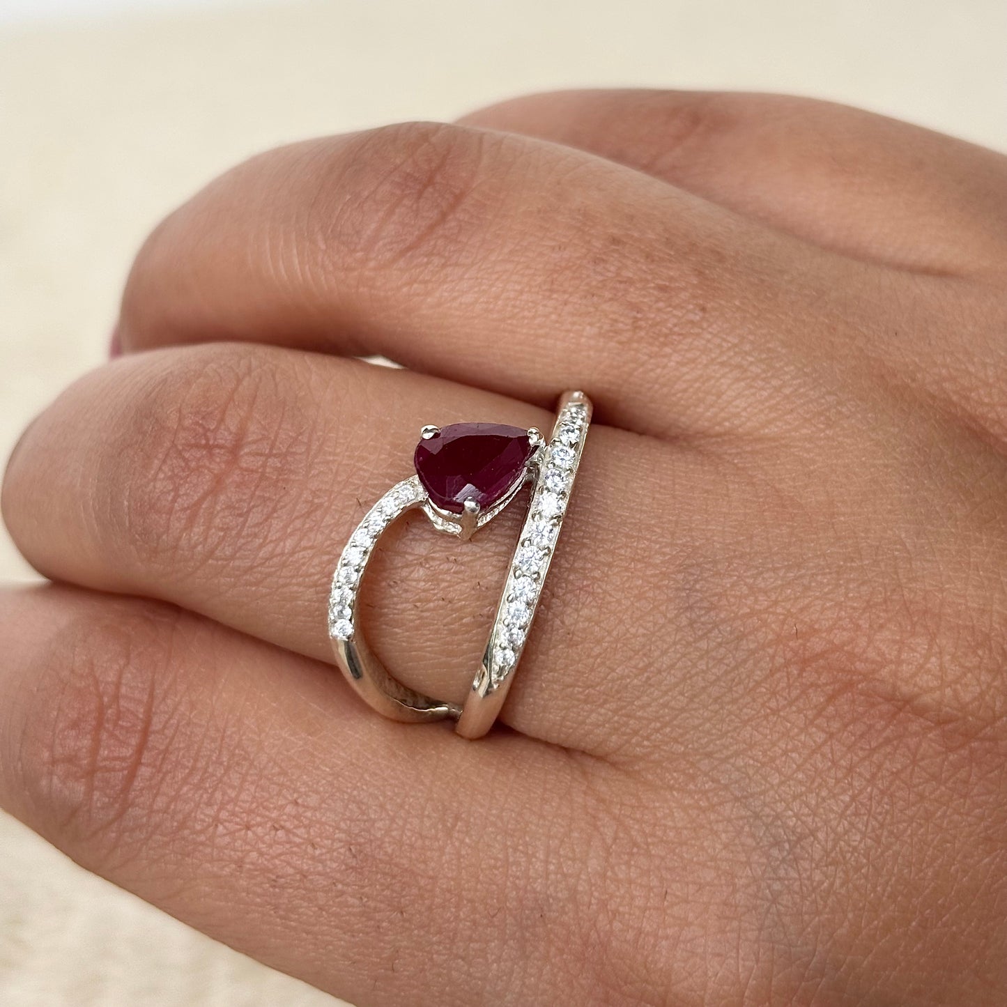 925 Silver Pear Shape Ruby Ring