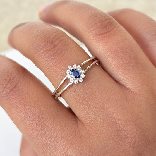 Natural Blue Sapphire 925 Pure Silver Oval-Cut Ring