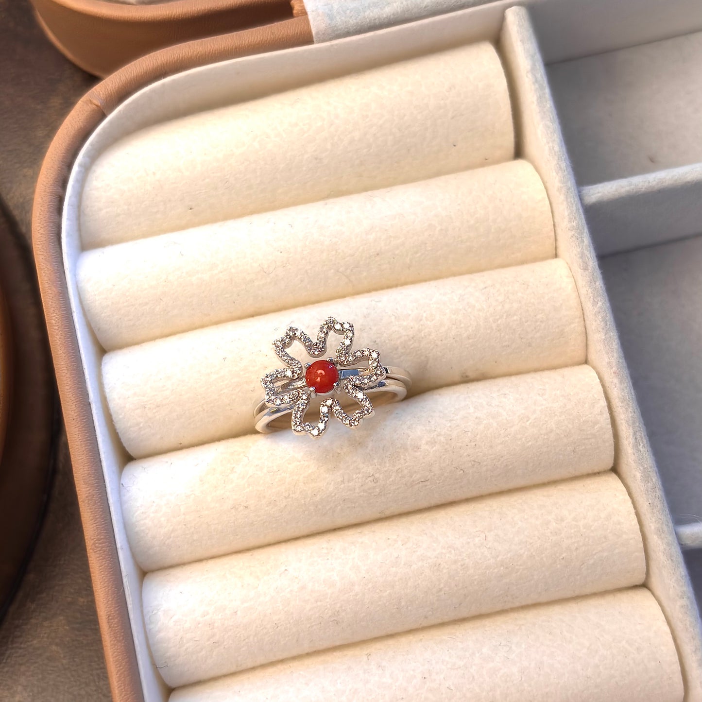 Natural Carnelian Flower two in one 925 Silver Ring (Certified)