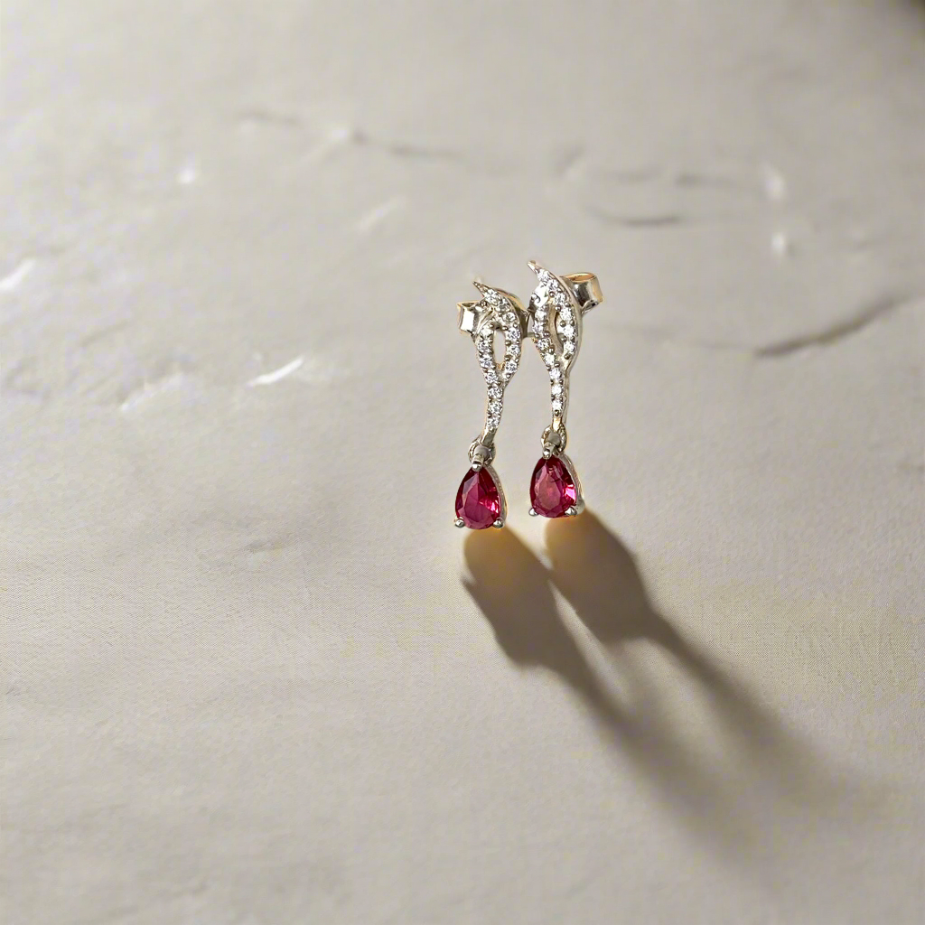 925 Pure Silver Simulated Ruby Drop Earrings