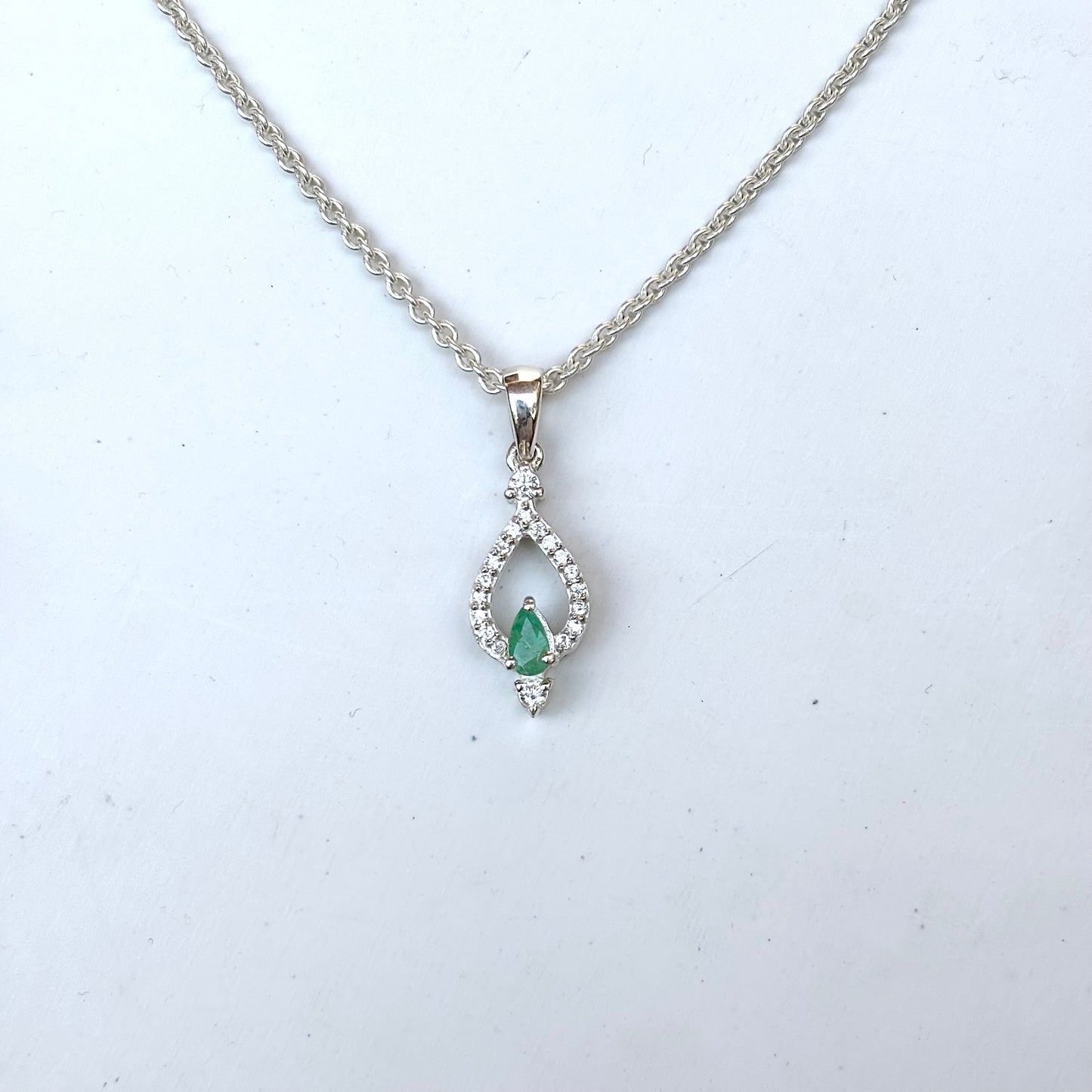 Natural Pear Emerald 925 Silver Pendant