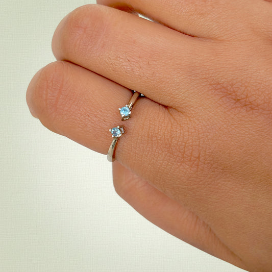 Natural Blue Topaz 925 Pure Silver Open Band Ring (Certified)