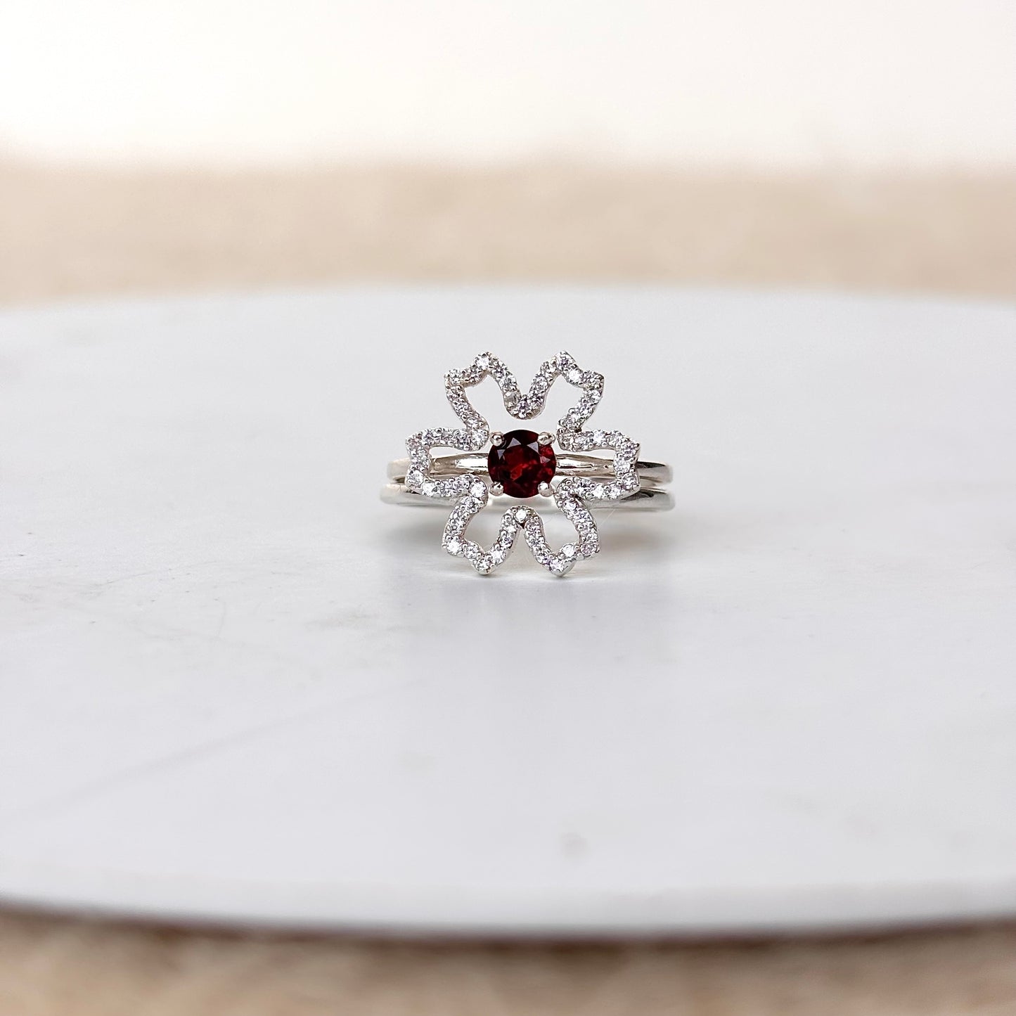 Natural Garnet Two in One 925 Pure Silver Ring (Certified)