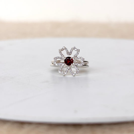 Natural Garnet Two in One 925 Pure Silver Ring (Certified)