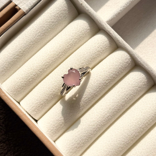 Natural Rose Quartz Heart 925 Pure Silver Ring (Certified)