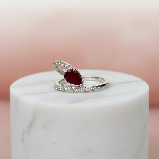 925 Silver Pear Shape Ruby Ring