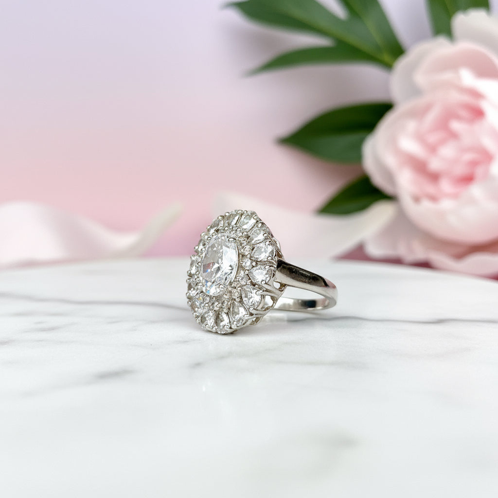 925 Pure Silver Oval Shape Solitaire Engagement Ring