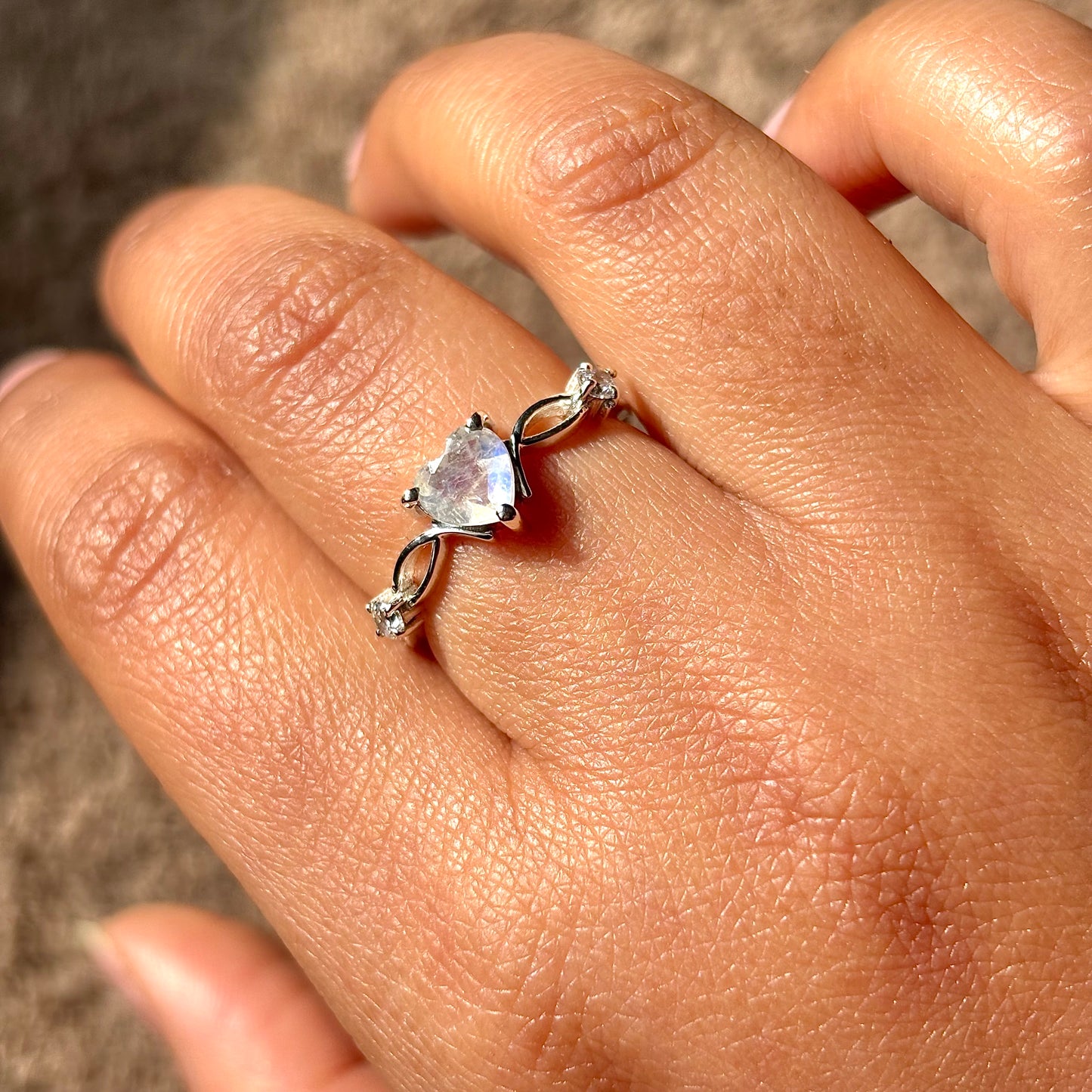 Natural Heart Shape Moonstone Pure Silver Ring (Certified)