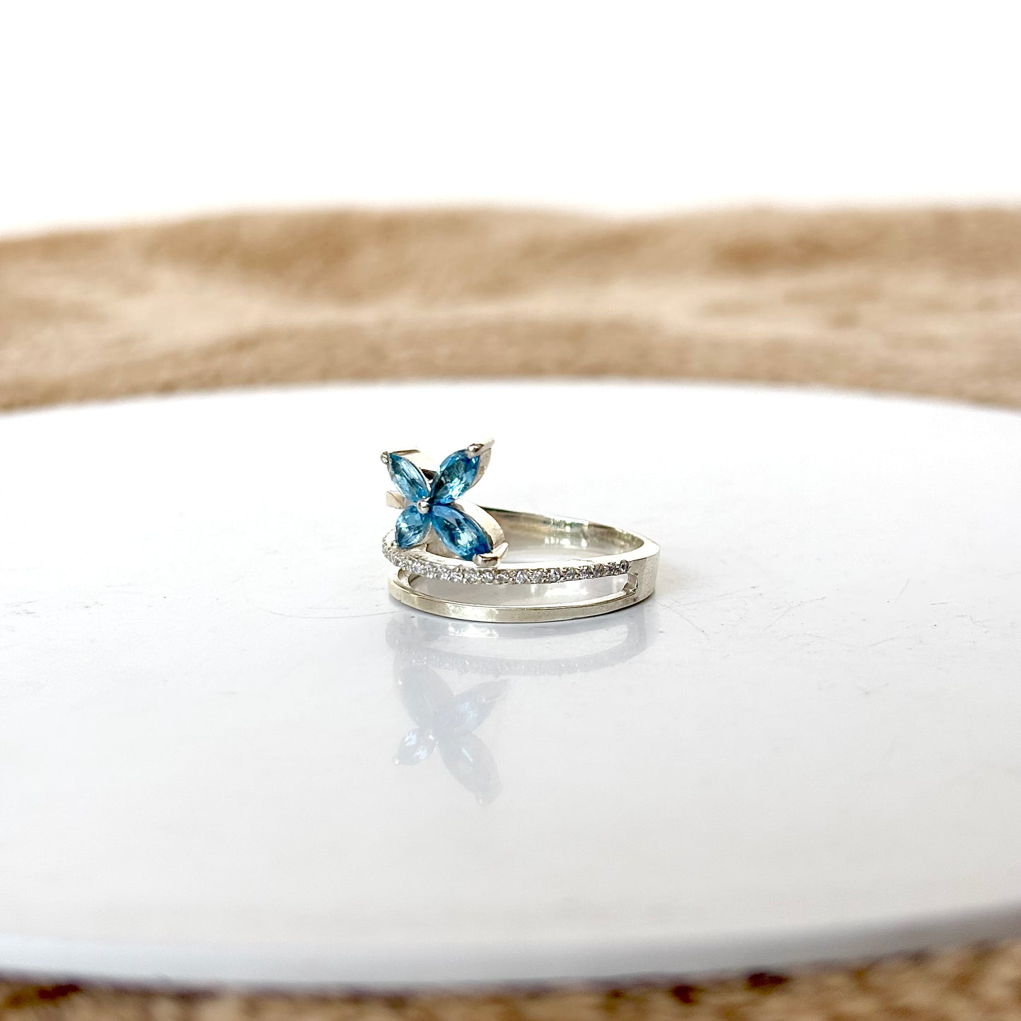 925 Pure Silver Natural Blue Topaz Butterfly Ring