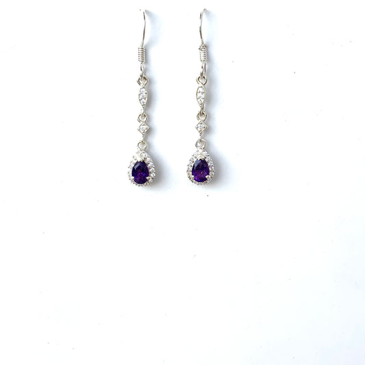 925 Pure Silver Natural Pear Amethyst Drop Earrings
