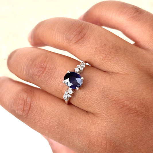 Natural Blue Sapphire 925 Pure Silver Ring (Certified)