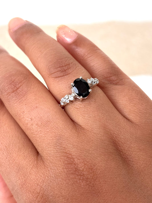 Natural Black Onyx 925 Pure Silver Ring (Certified)