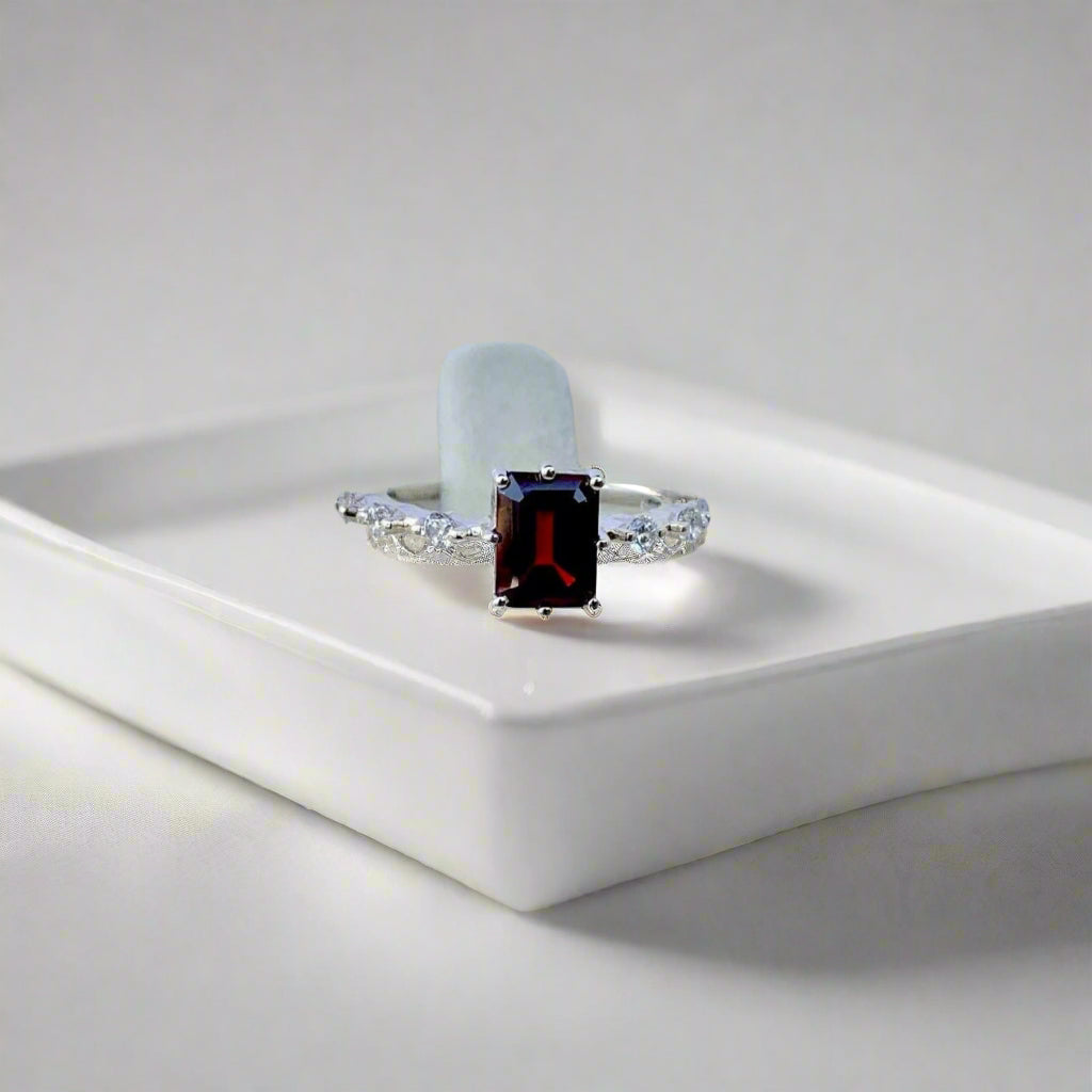 925 Pure Silver Natural Garnet Ring - Certified