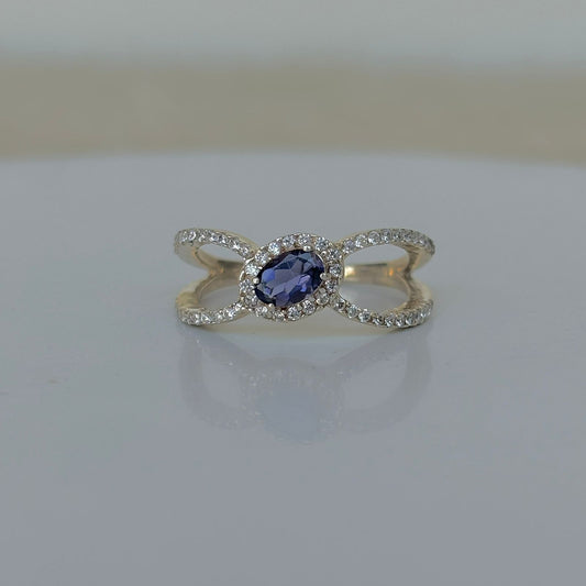 925 Pure Silver Oval Cut Natural Blue Iolite Promise Ring