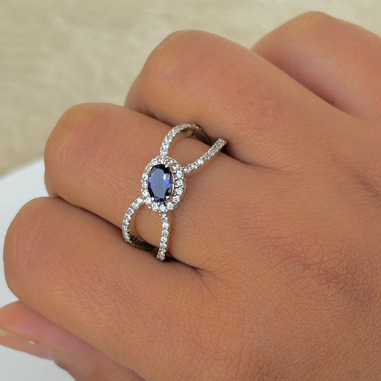925 Pure Silver Oval Cut Natural Blue Iolite Promise Ring