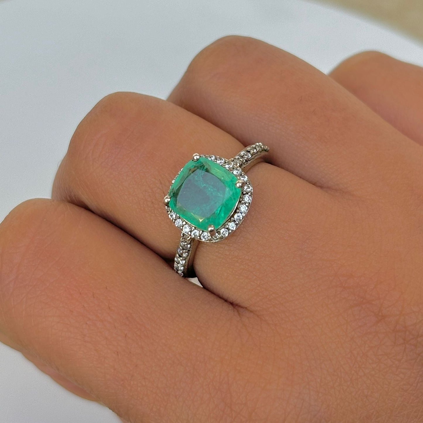 925 Pure Silver Ethiopian Natural Emerald Ring
