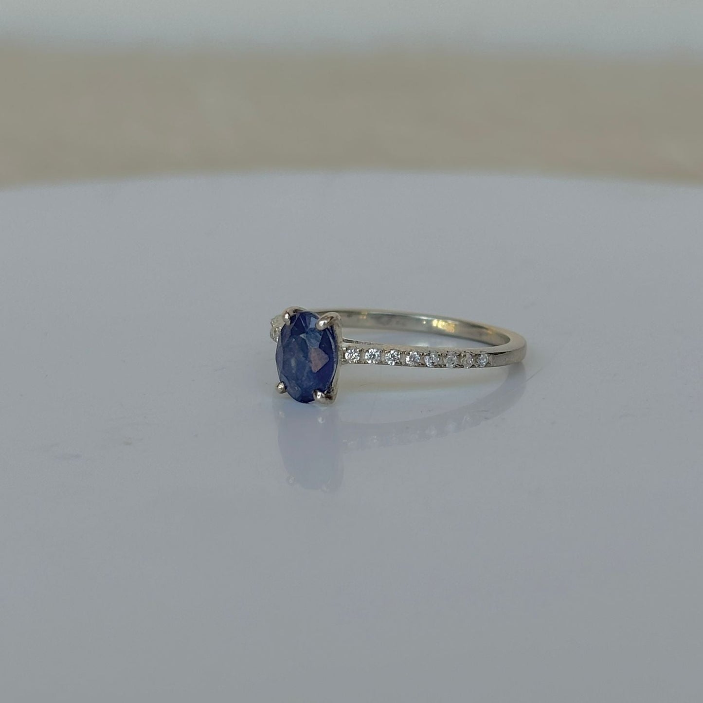 925 Pure Silver Oval Cut Natural Blue Sapphire Ring