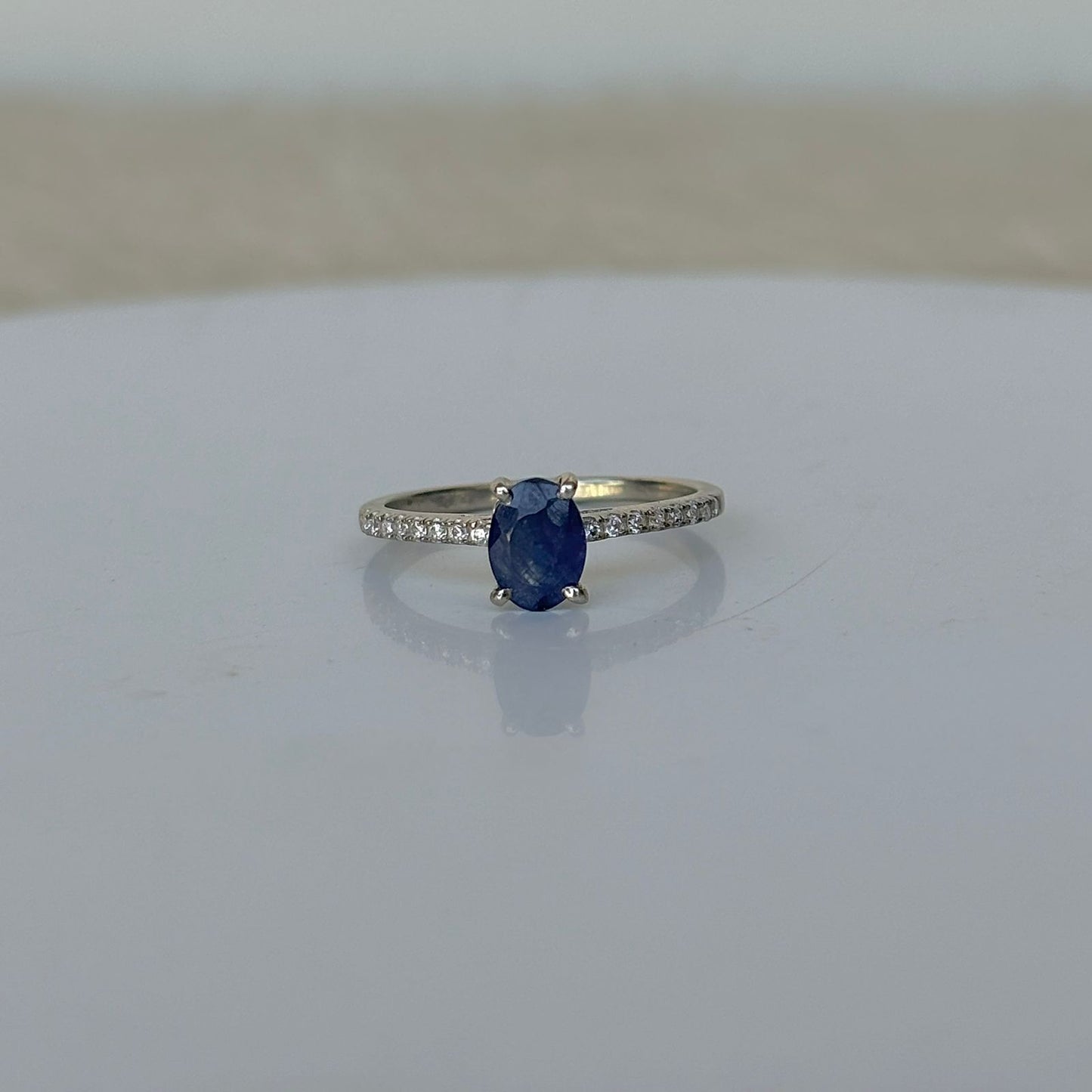925 Pure Silver Oval Cut Natural Blue Sapphire Ring