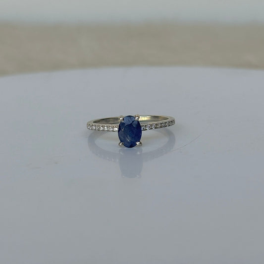 925 Pure Silver Oval Cut Natural Blue Sapphire Ring
