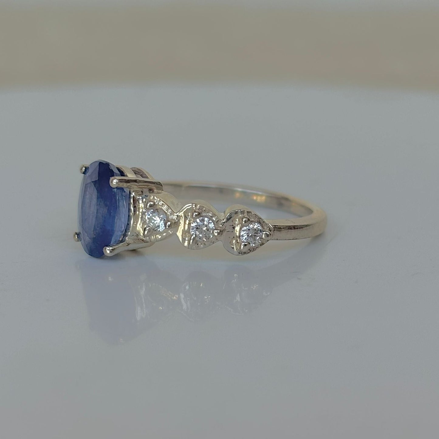 Natural Blue Sapphire Oval Cut 925 Pure Silver Ring