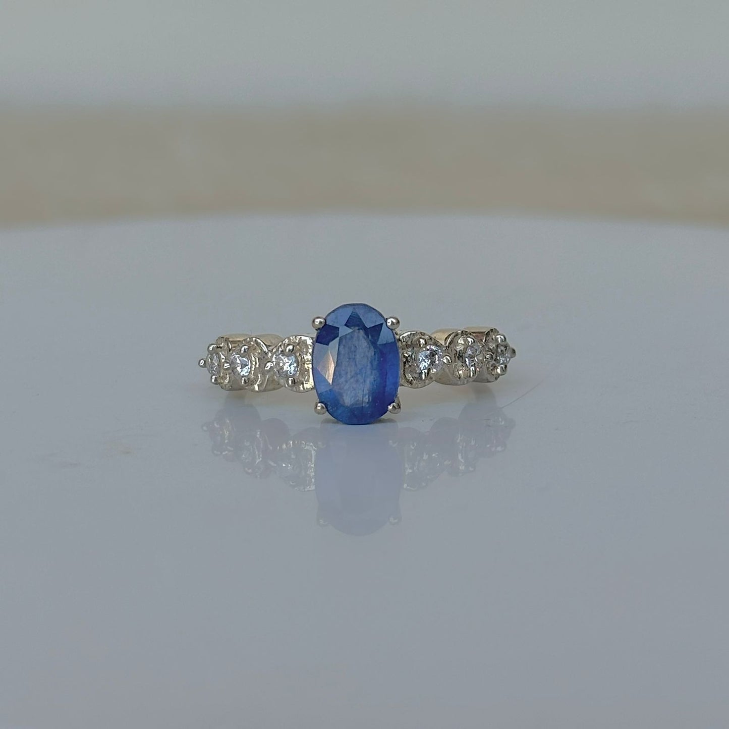 Natural Blue Sapphire Oval Cut 925 Pure Silver Ring