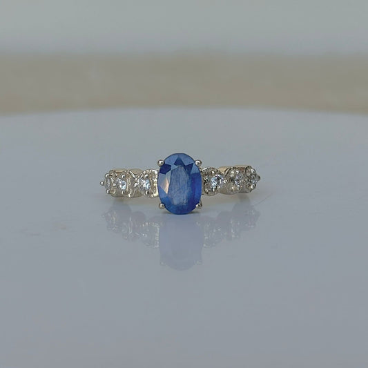 Natural Blue Sapphire Oval Cut 925 Pure Silver Ring