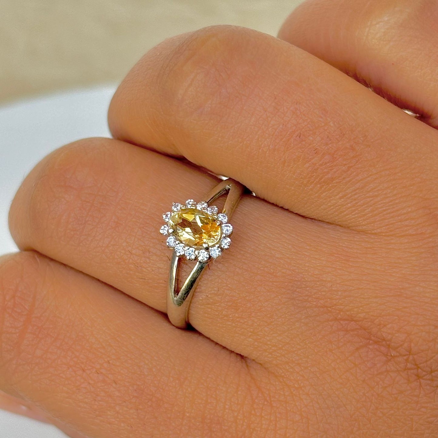 Natural Citrine 925 Pure Silver Oval Cut November Birthstone Ring