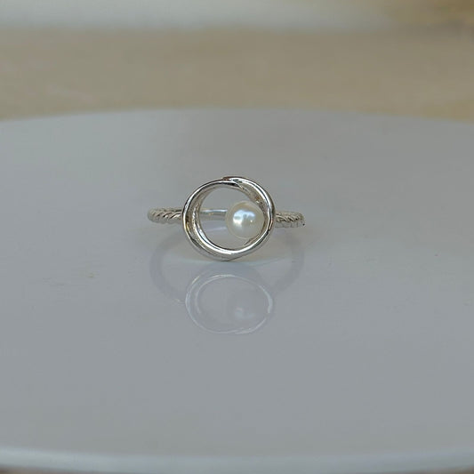 925 Pure Silver Double Ring with Pearl Gold Plated Dainty Everyday Ring