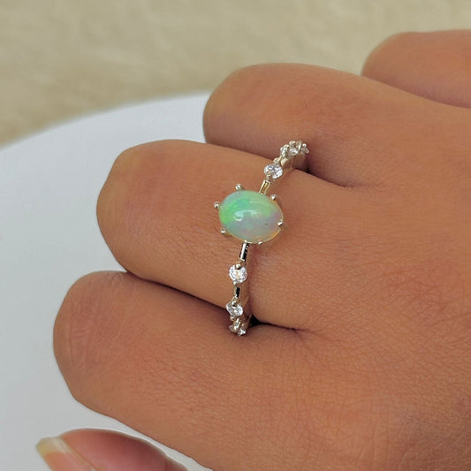 Natural Ethiopian Opal 925 Pure Silver Oval Shape Ring (Certified)