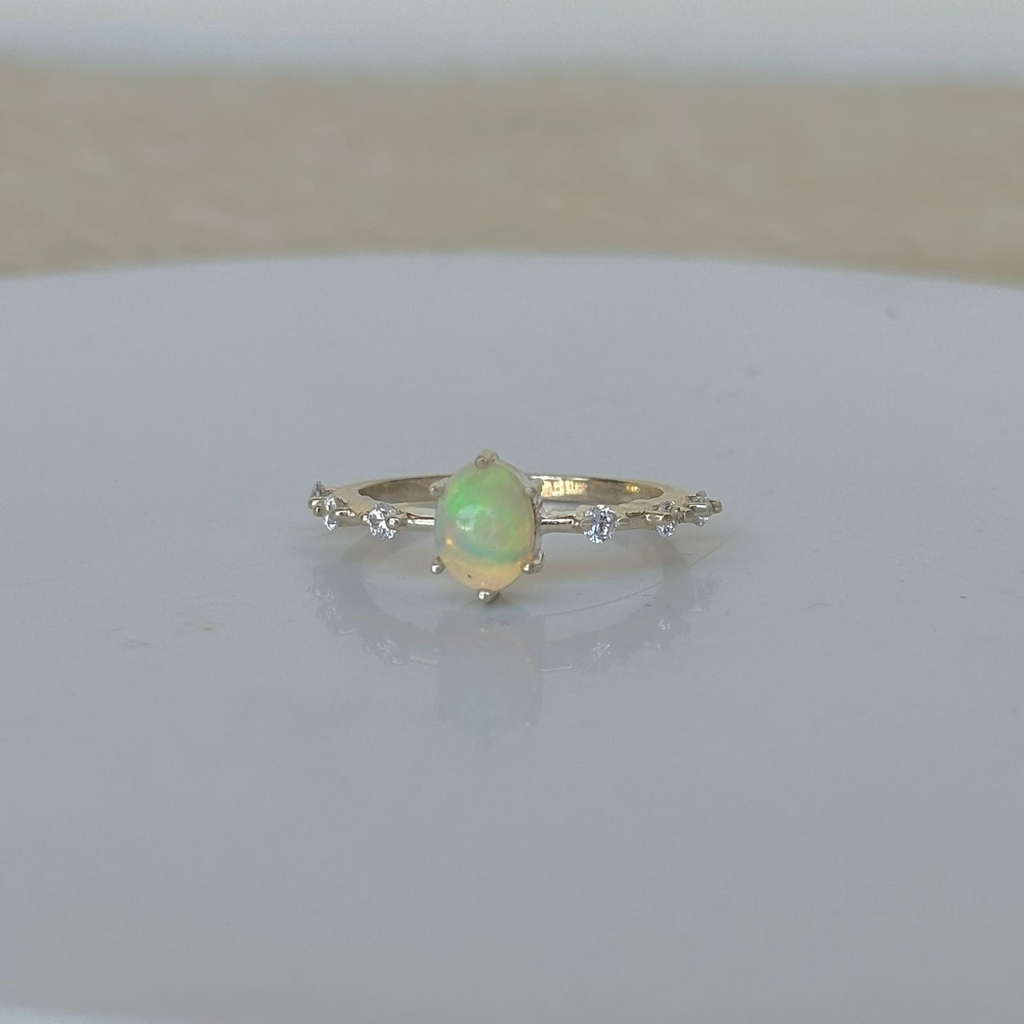925 Pure Silver Oval Shape Natural Ethiopian Opal Ring