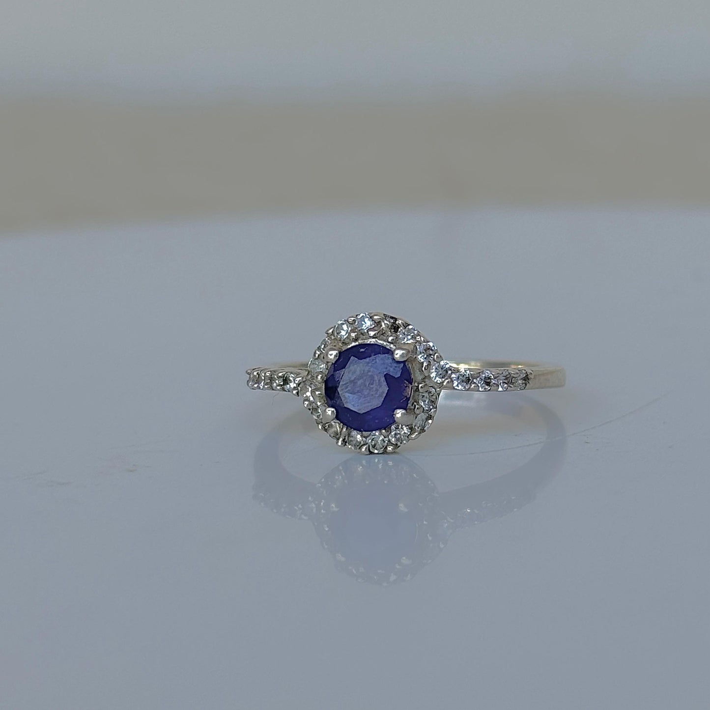 925 Pure Silver Round Shape Natural Blue Sapphire Ring - September Birthstone
