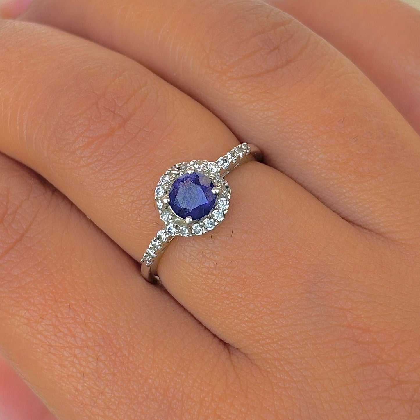 925 Pure Silver Round Shape Natural Blue Sapphire Ring - September Birthstone